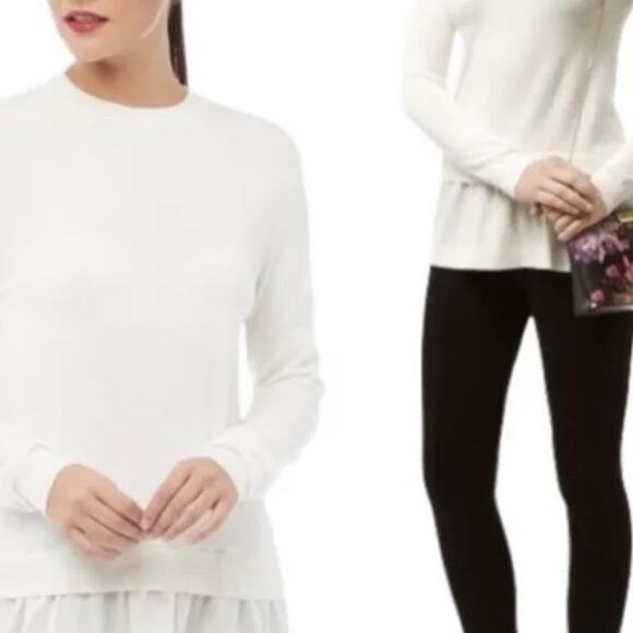 Ted Baker Yaline Ruffle Hem Overlay Woven Jumper Sweater Ivory Size Large - Picture 9 of 9